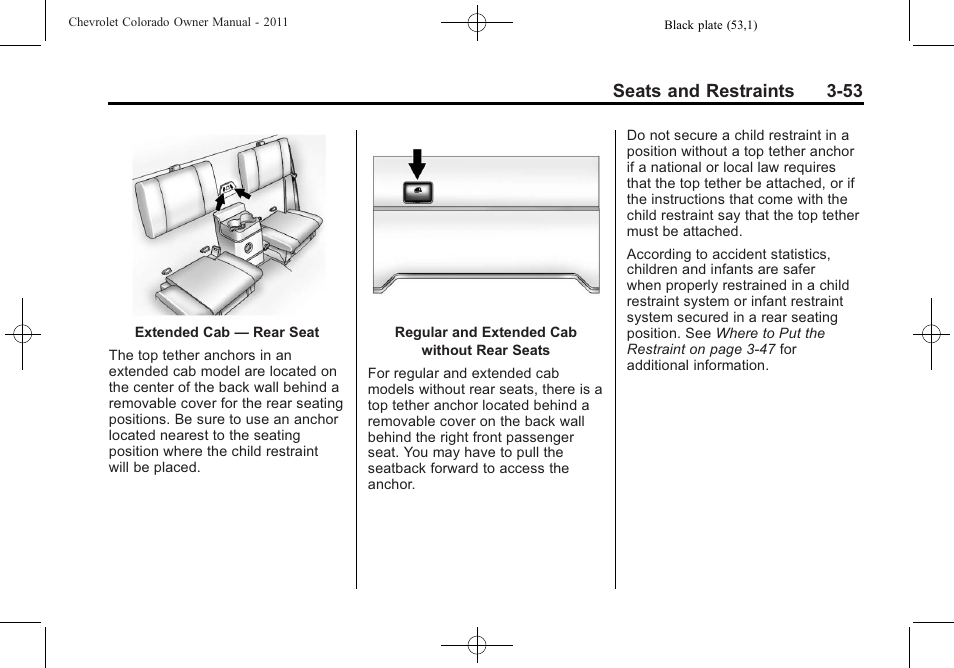 Seats and restraints 3-53 | CHEVROLET 2011 Colorado User Manual | Page 95 / 394