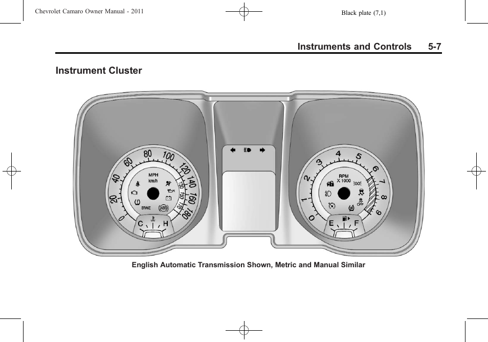 Instrument cluster | CHEVROLET 2011 Camaro User Manual | Page 113 / 414