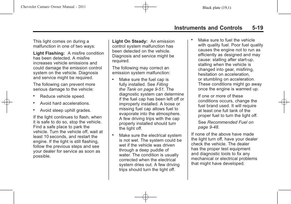 Instruments and controls 5-19 | CHEVROLET 2011 Camaro User Manual | Page 125 / 414