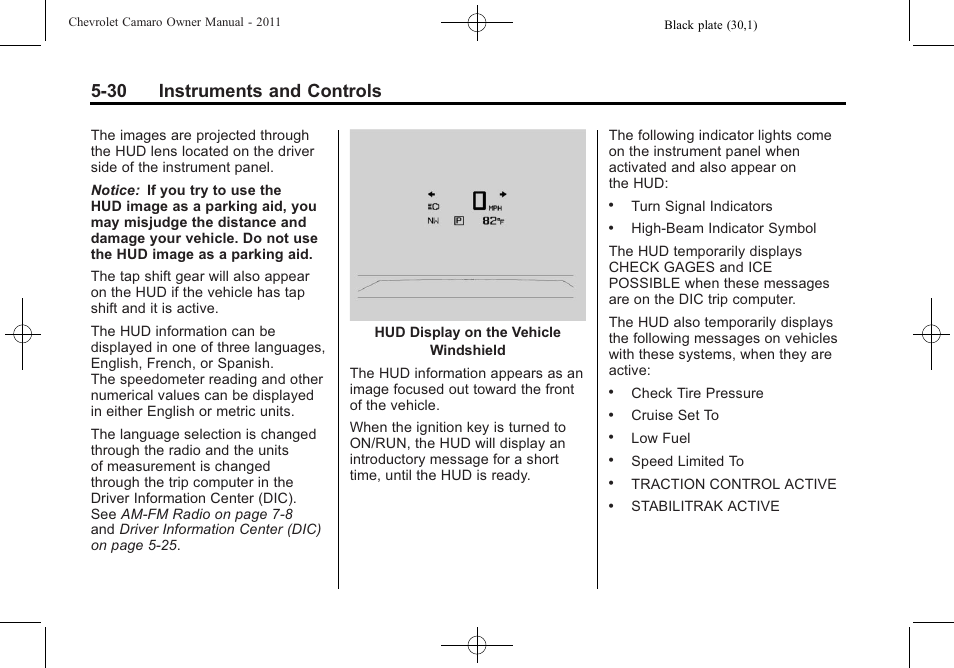 30 instruments and controls | CHEVROLET 2011 Camaro User Manual | Page 136 / 414