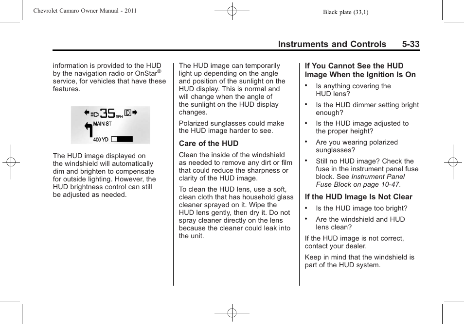 Instruments and controls 5-33 | CHEVROLET 2011 Camaro User Manual | Page 139 / 414