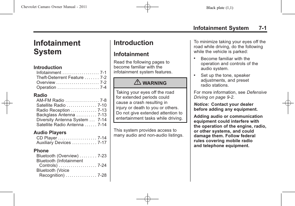 Infotainment system, Introduction, Infotainment | CHEVROLET 2011 Camaro User Manual | Page 165 / 414