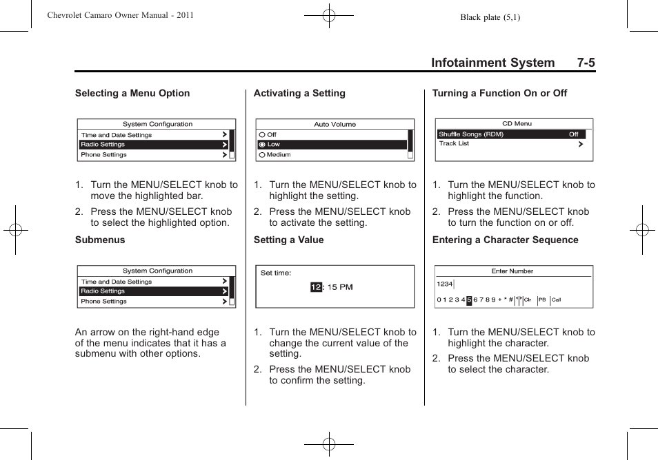 Infotainment system 7-5 | CHEVROLET 2011 Camaro User Manual | Page 169 / 414