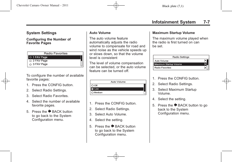 Infotainment system 7-7 | CHEVROLET 2011 Camaro User Manual | Page 171 / 414
