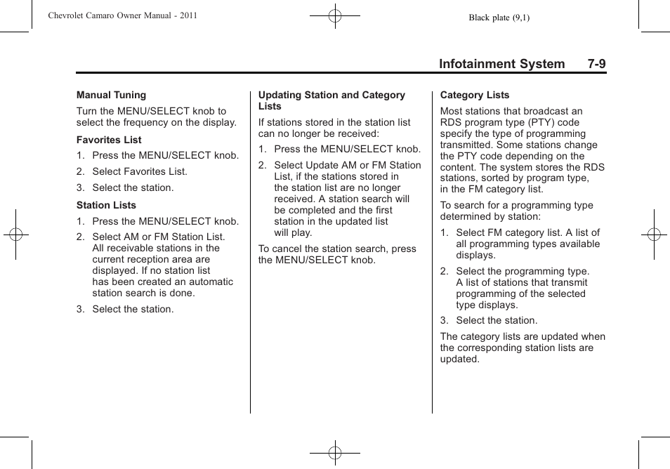 Infotainment system 7-9 | CHEVROLET 2011 Camaro User Manual | Page 173 / 414