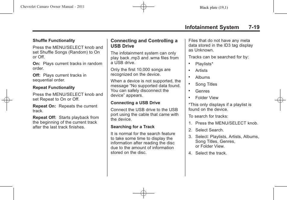 Infotainment system 7-19 | CHEVROLET 2011 Camaro User Manual | Page 183 / 414