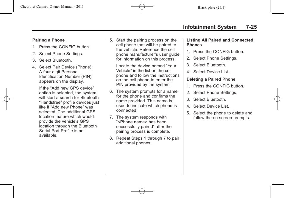 Infotainment system 7-25 | CHEVROLET 2011 Camaro User Manual | Page 189 / 414