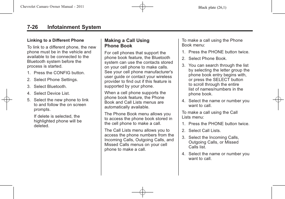 26 infotainment system | CHEVROLET 2011 Camaro User Manual | Page 190 / 414