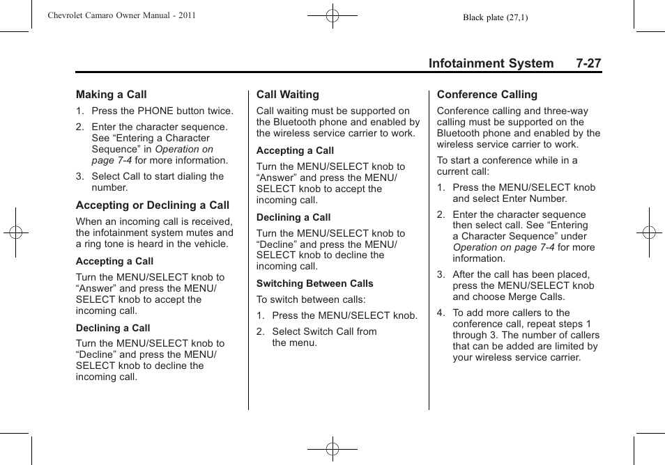 Infotainment system 7-27 | CHEVROLET 2011 Camaro User Manual | Page 191 / 414