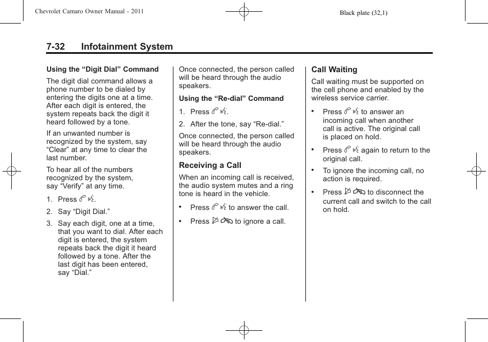 32 infotainment system | CHEVROLET 2011 Camaro User Manual | Page 196 / 414