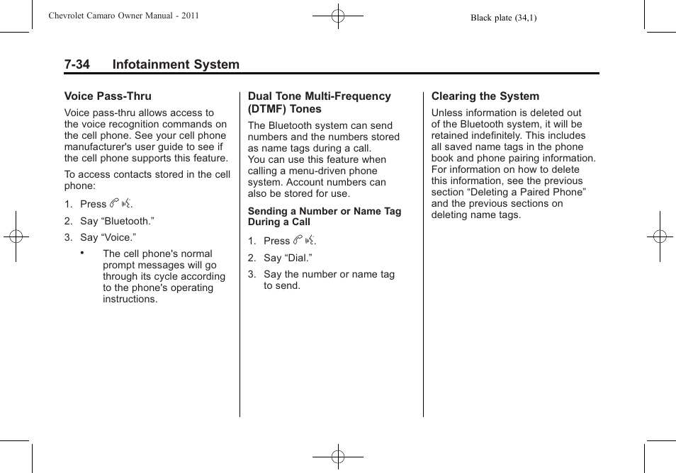 34 infotainment system | CHEVROLET 2011 Camaro User Manual | Page 198 / 414