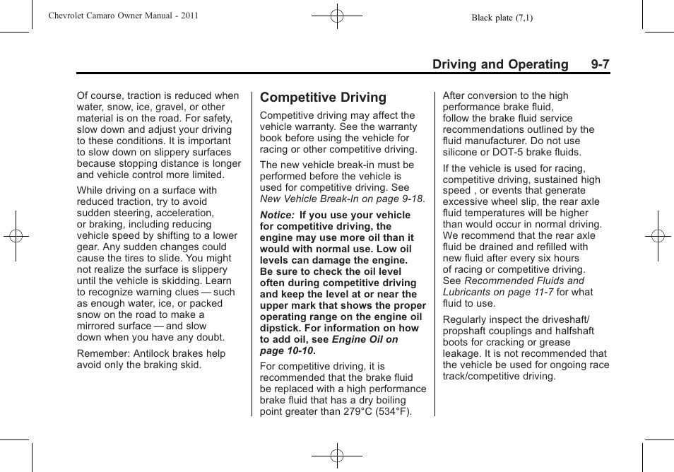 Competitive driving | CHEVROLET 2011 Camaro User Manual | Page 209 / 414
