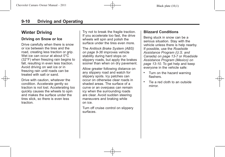 Winter driving, 10 driving and operating | CHEVROLET 2011 Camaro User Manual | Page 212 / 414