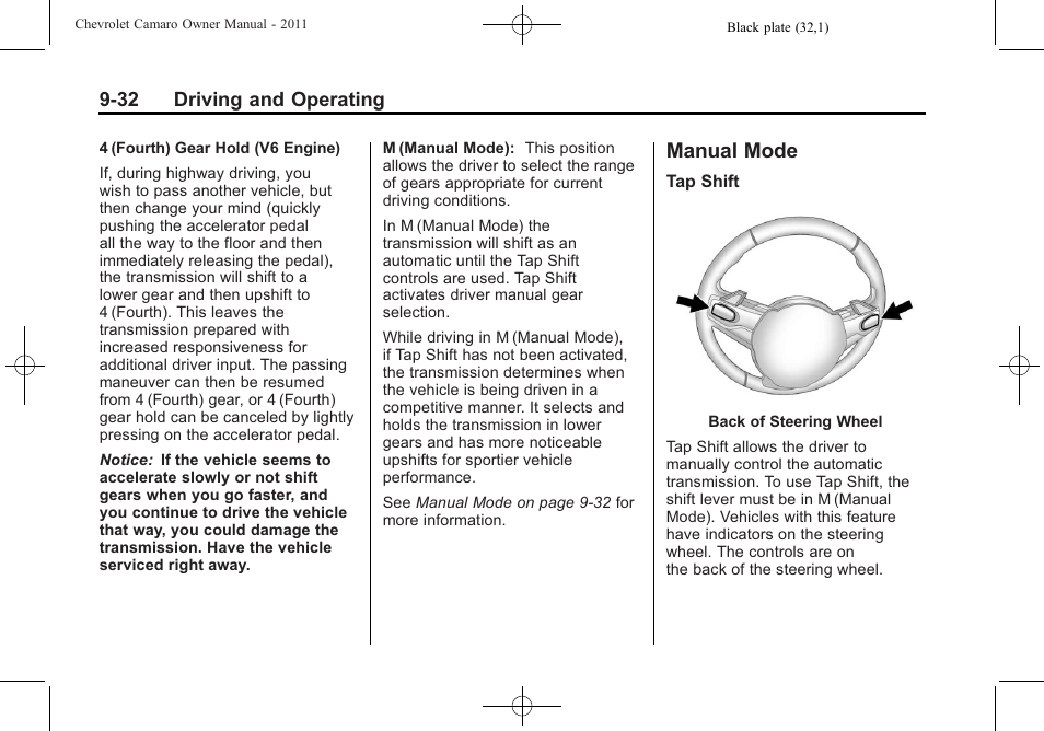Manual mode | CHEVROLET 2011 Camaro User Manual | Page 234 / 414