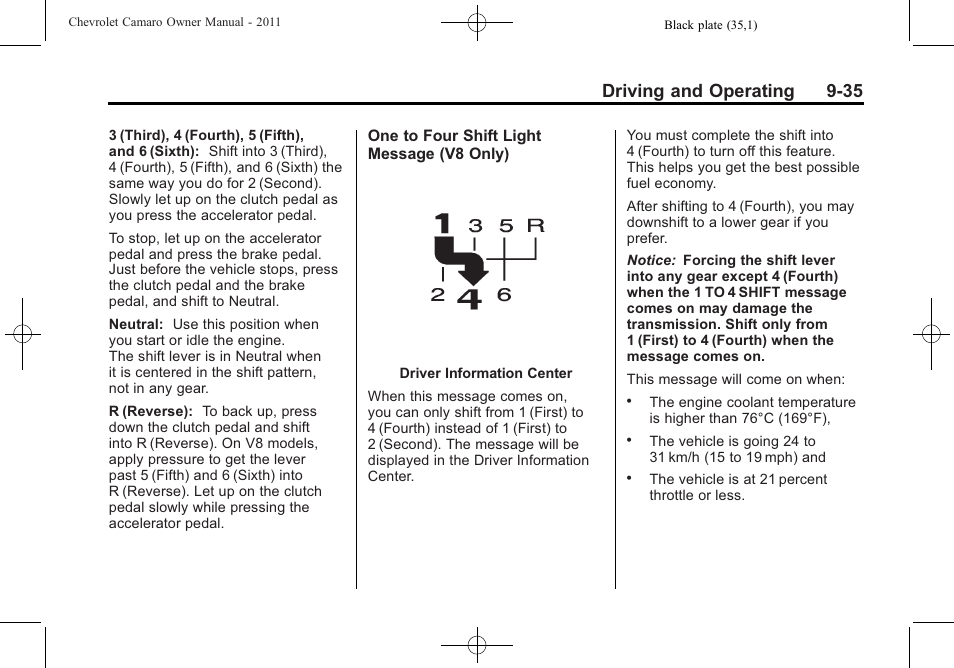 Driving and operating 9-35 | CHEVROLET 2011 Camaro User Manual | Page 237 / 414