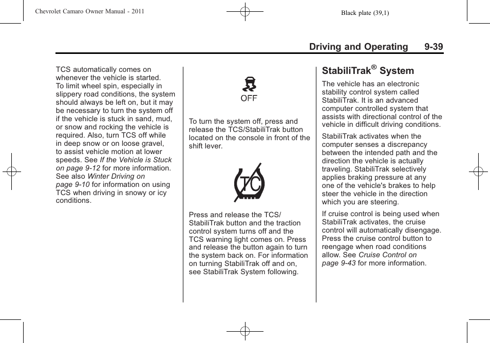 Stabilitrak® system, Stabilitrak, System | CHEVROLET 2011 Camaro User Manual | Page 241 / 414