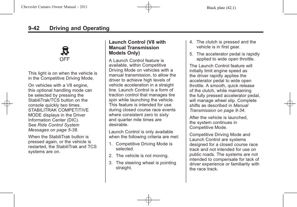 42 driving and operating | CHEVROLET 2011 Camaro User Manual | Page 244 / 414