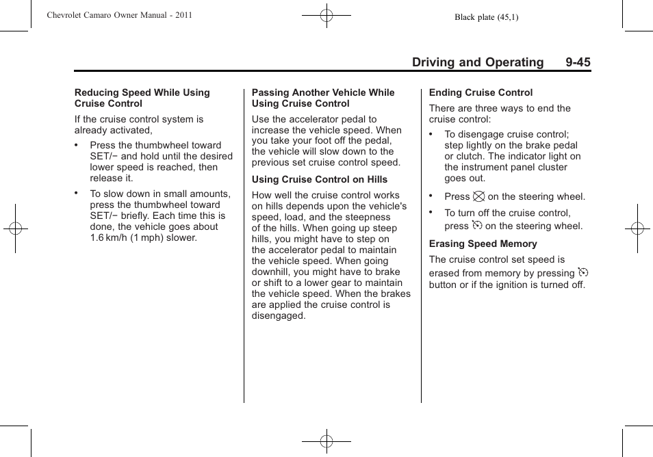 Driving and operating 9-45 | CHEVROLET 2011 Camaro User Manual | Page 247 / 414