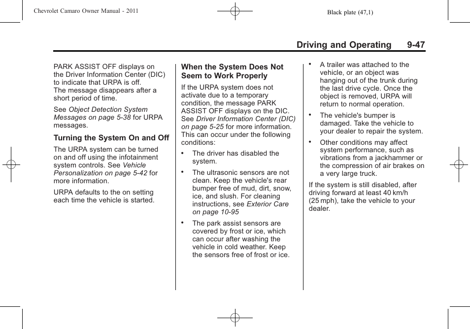 Driving and operating 9-47 | CHEVROLET 2011 Camaro User Manual | Page 249 / 414