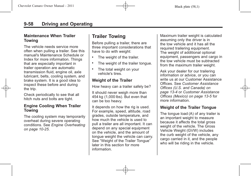 Trailer towing, 58 driving and operating | CHEVROLET 2011 Camaro User Manual | Page 260 / 414