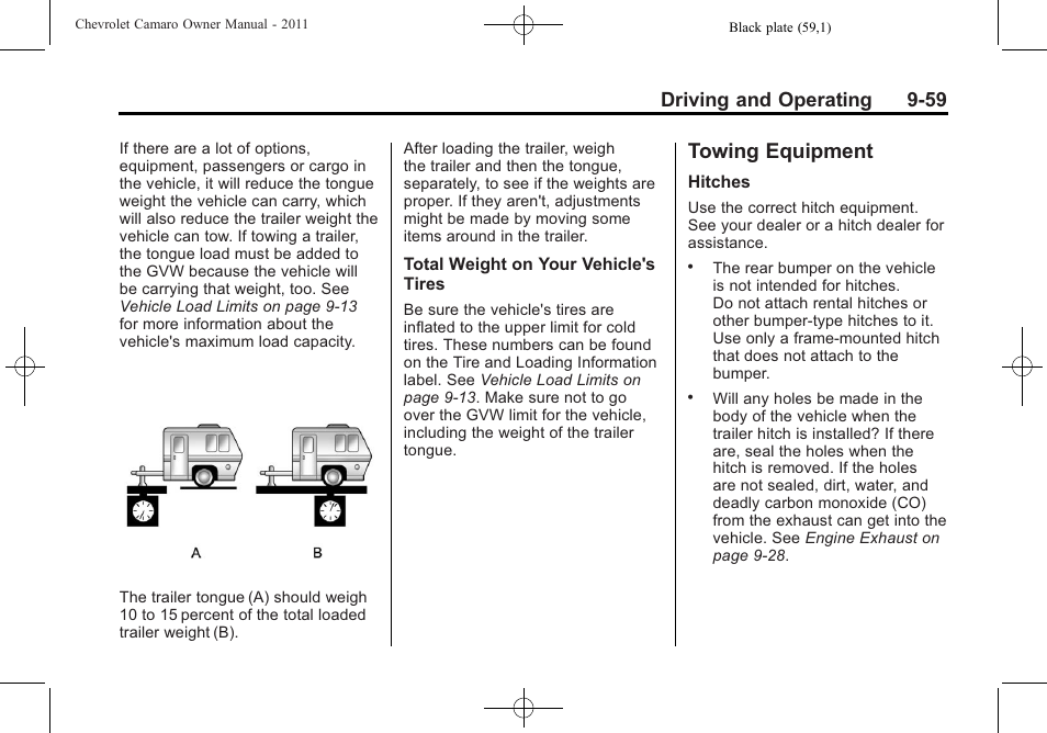 Towing equipment, Driving and operating 9-59 | CHEVROLET 2011 Camaro User Manual | Page 261 / 414