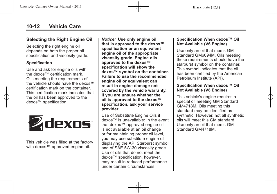 12 vehicle care | CHEVROLET 2011 Camaro User Manual | Page 274 / 414