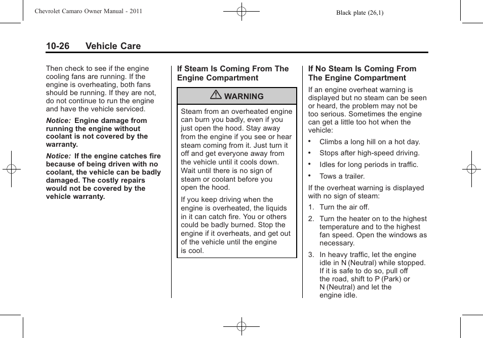 26 vehicle care | CHEVROLET 2011 Camaro User Manual | Page 288 / 414