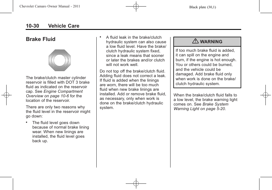 Brake fluid | CHEVROLET 2011 Camaro User Manual | Page 292 / 414