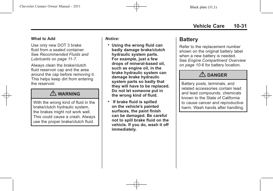 Battery | CHEVROLET 2011 Camaro User Manual | Page 293 / 414