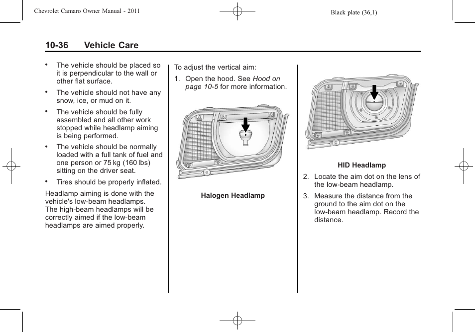 36 vehicle care | CHEVROLET 2011 Camaro User Manual | Page 298 / 414