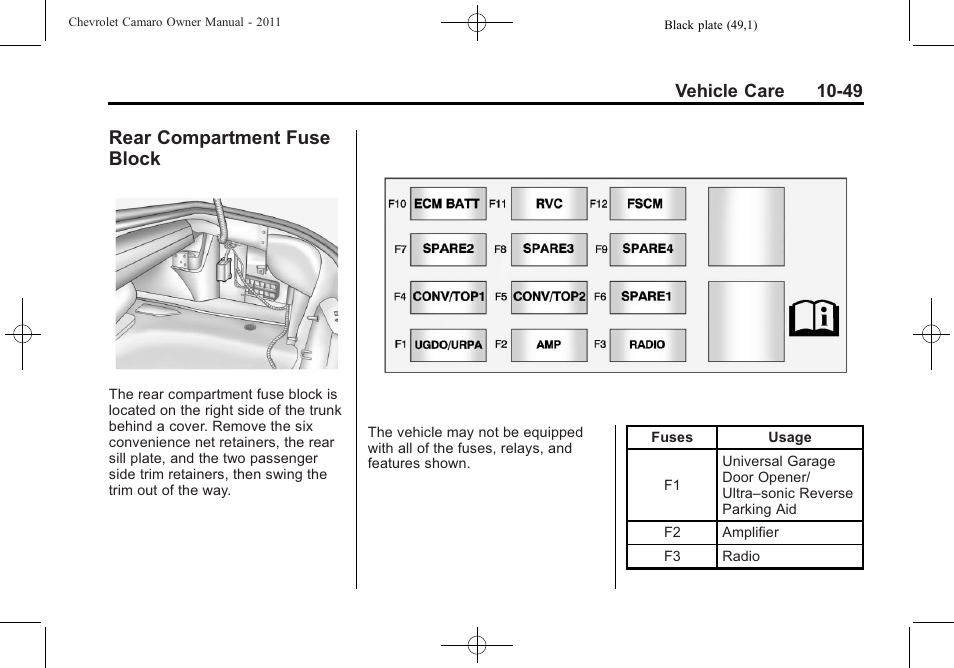 Rear compartment fuse block | CHEVROLET 2011 Camaro User Manual | Page 311 / 414