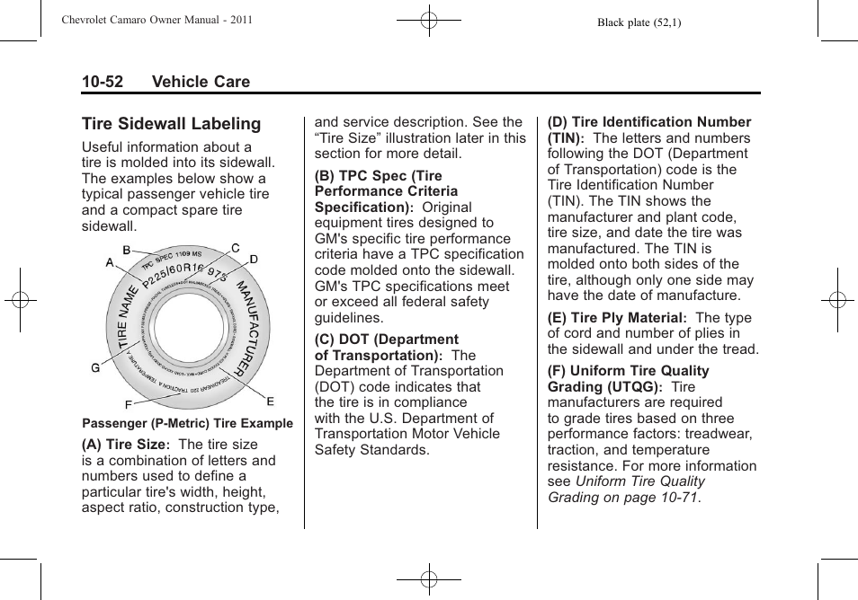 Tire sidewall labeling | CHEVROLET 2011 Camaro User Manual | Page 314 / 414
