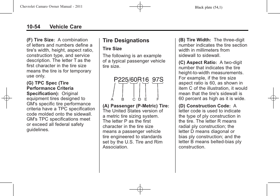 Tire designations | CHEVROLET 2011 Camaro User Manual | Page 316 / 414