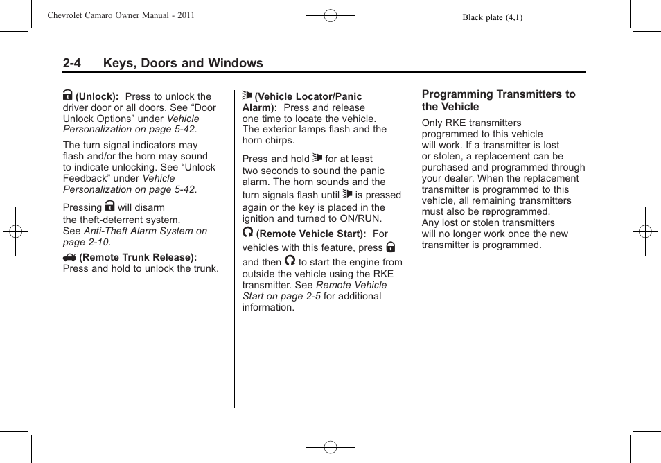 CHEVROLET 2011 Camaro User Manual | Page 32 / 414