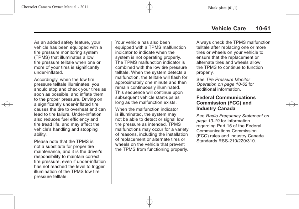 Vehicle care 10-61 | CHEVROLET 2011 Camaro User Manual | Page 323 / 414