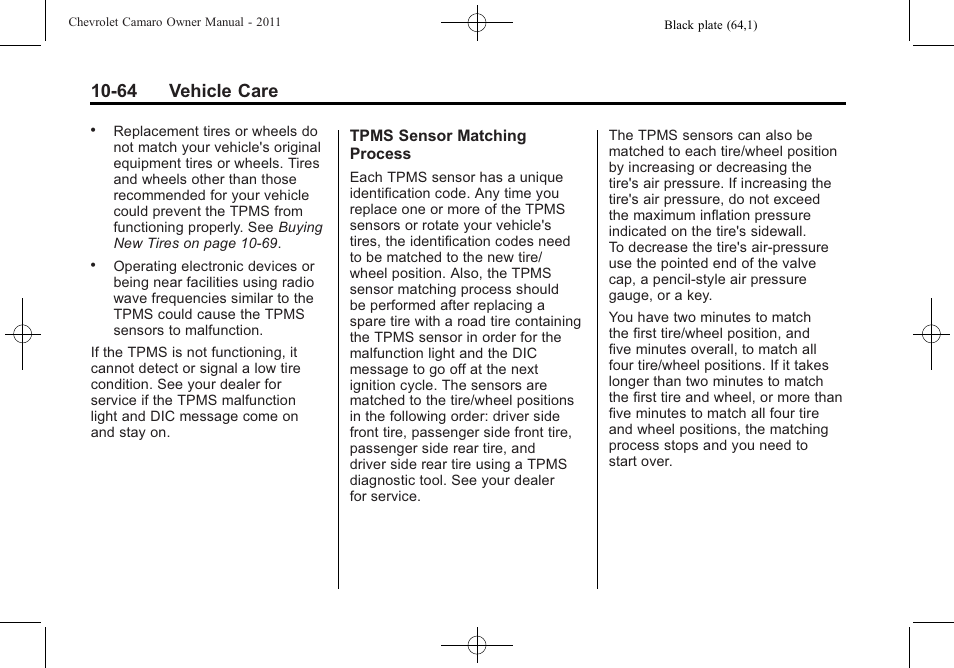 64 vehicle care | CHEVROLET 2011 Camaro User Manual | Page 326 / 414