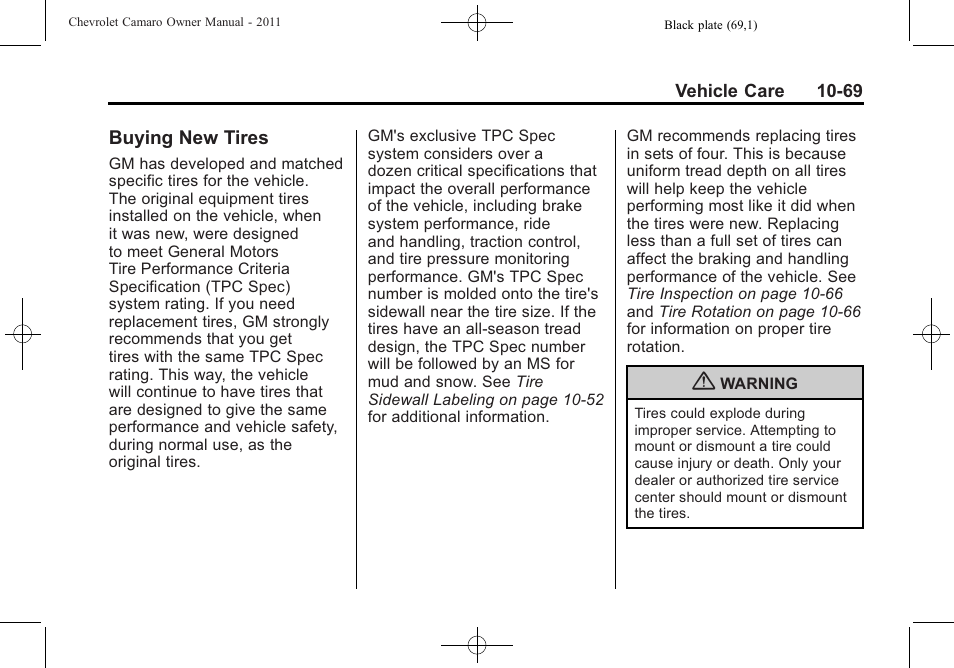 Buying new tires | CHEVROLET 2011 Camaro User Manual | Page 331 / 414