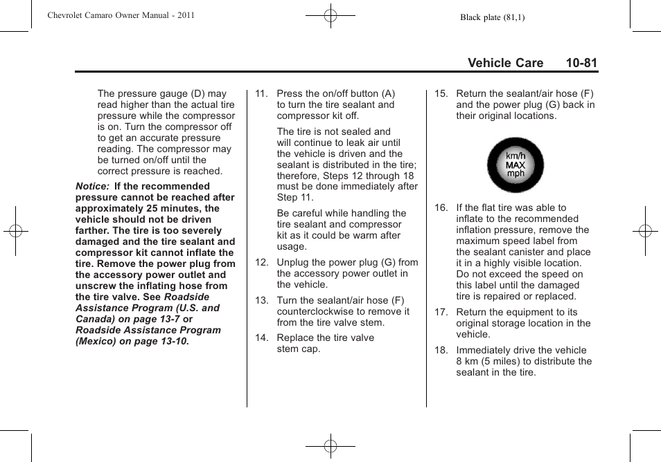 Vehicle care 10-81 | CHEVROLET 2011 Camaro User Manual | Page 343 / 414