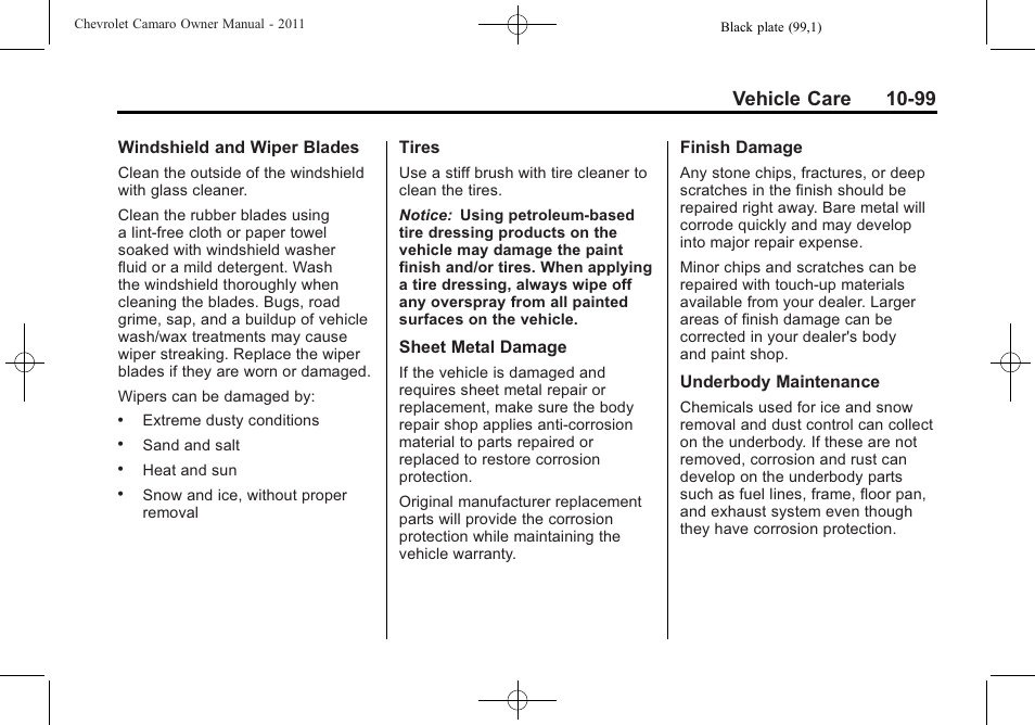 Vehicle care 10-99 | CHEVROLET 2011 Camaro User Manual | Page 361 / 414