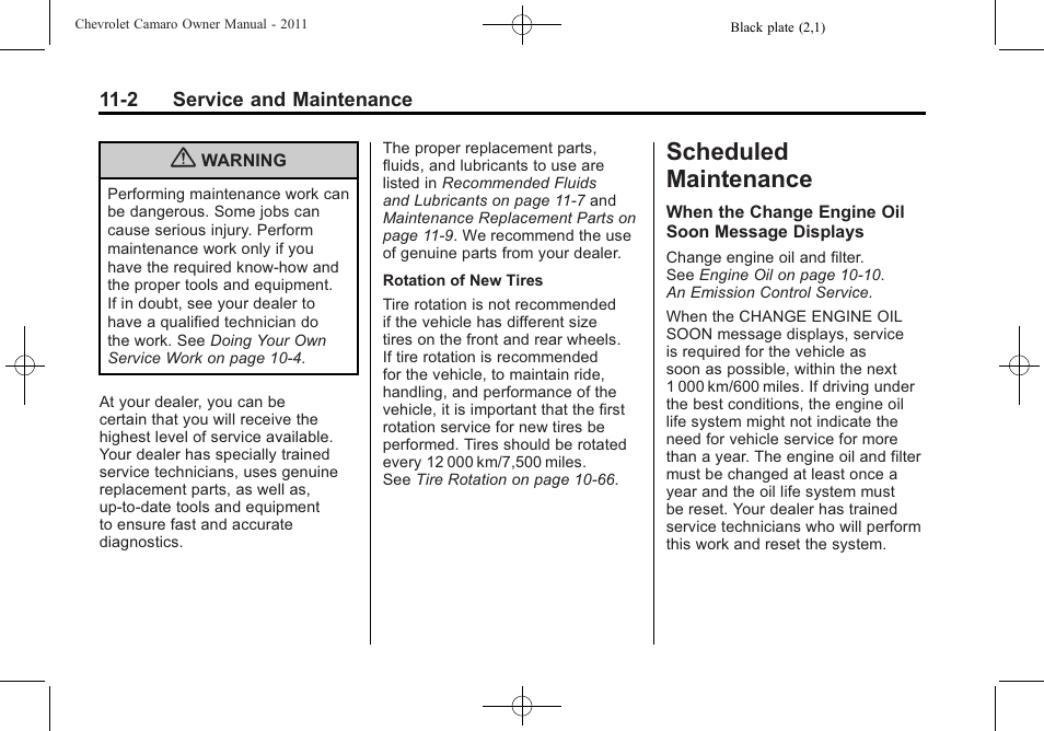 Scheduled maintenance | CHEVROLET 2011 Camaro User Manual | Page 368 / 414