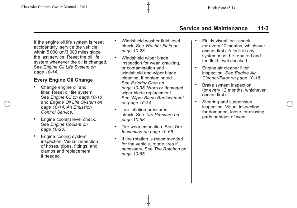 Service and maintenance 11-3 | CHEVROLET 2011 Camaro User Manual | Page 369 / 414