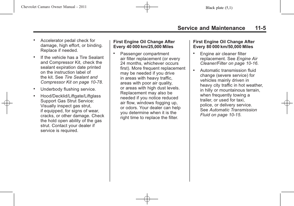 Service and maintenance 11-5 | CHEVROLET 2011 Camaro User Manual | Page 371 / 414
