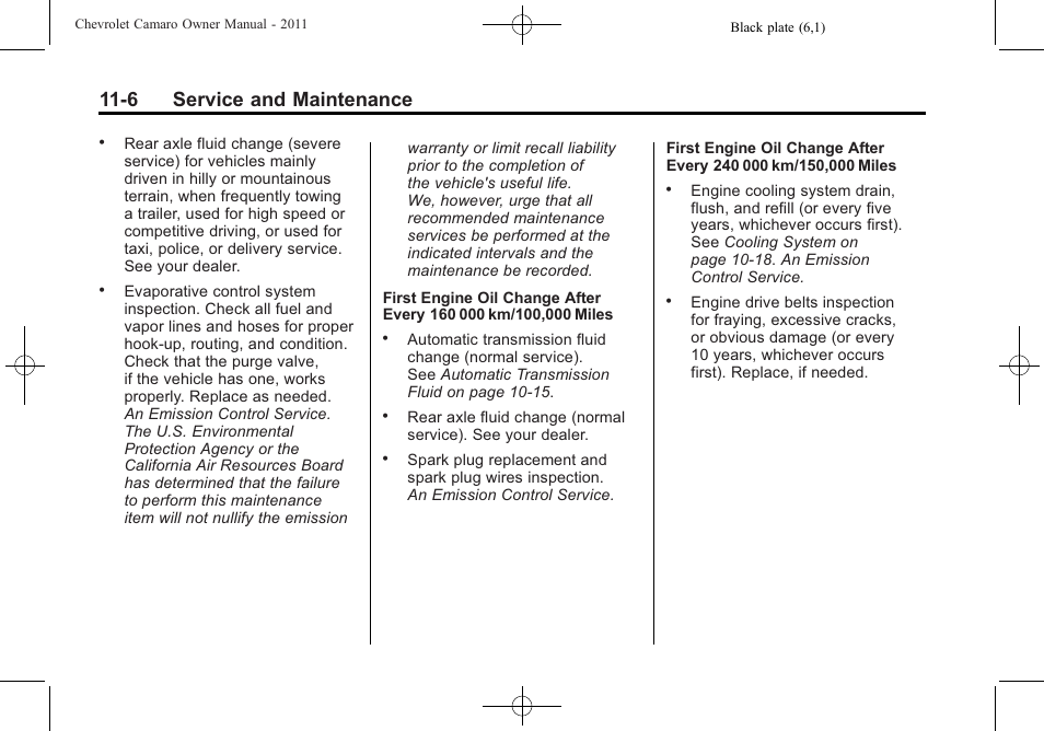 6 service and maintenance | CHEVROLET 2011 Camaro User Manual | Page 372 / 414