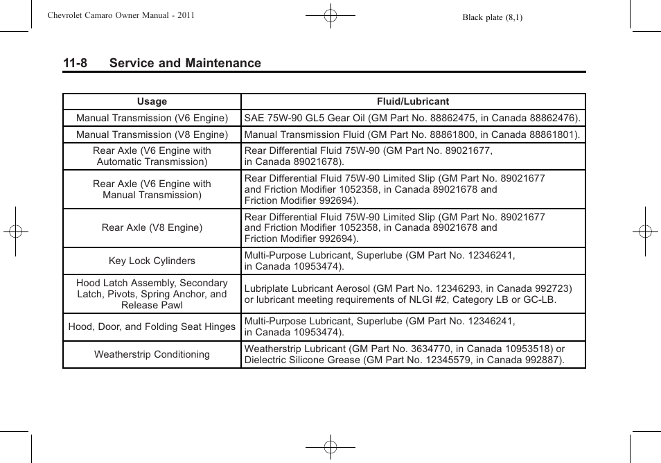 8 service and maintenance | CHEVROLET 2011 Camaro User Manual | Page 374 / 414