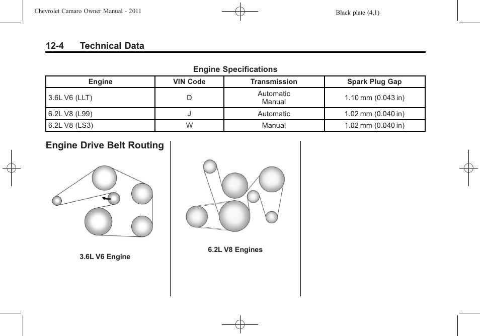 Engine drive belt routing, 4 technical data | CHEVROLET 2011 Camaro User Manual | Page 382 / 414