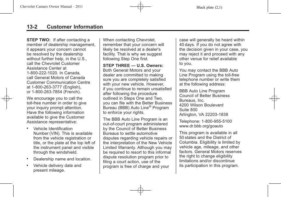 2 customer information | CHEVROLET 2011 Camaro User Manual | Page 384 / 414