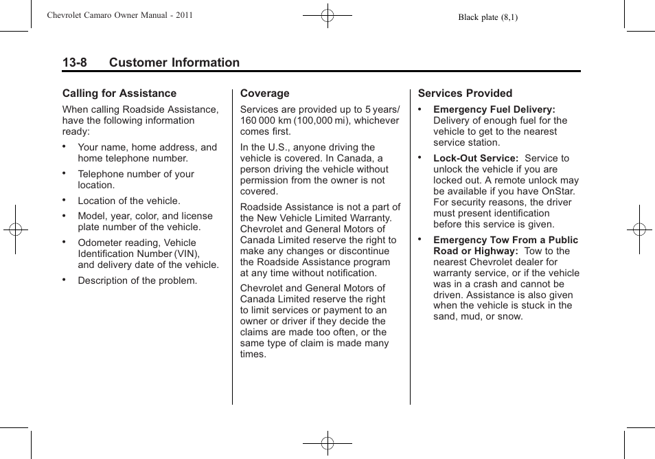 8 customer information | CHEVROLET 2011 Camaro User Manual | Page 390 / 414