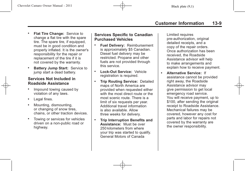 Customer information 13-9 | CHEVROLET 2011 Camaro User Manual | Page 391 / 414