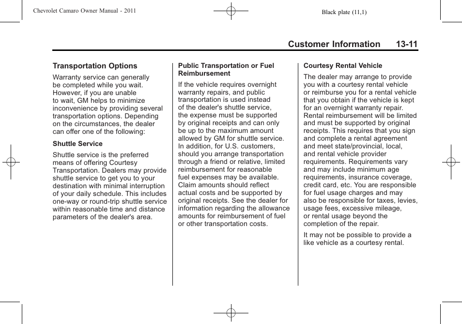 Customer information 13-11 | CHEVROLET 2011 Camaro User Manual | Page 393 / 414
