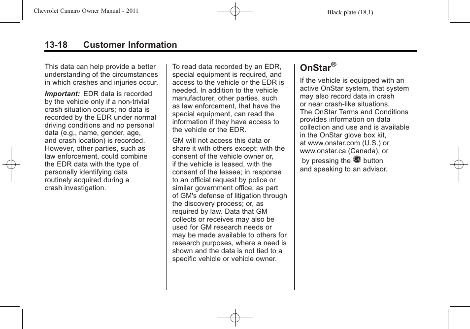 Onstar | CHEVROLET 2011 Camaro User Manual | Page 400 / 414
